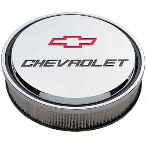 Slant-Edge 14" Air Cleaner Kit with Recessed Red/Black Chevy Bowtie Emblem in Chrome Finish