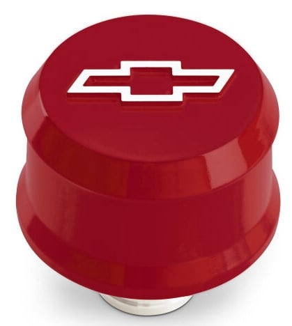 Slant-Edge Aluminum Chevy Bowtie Push-In Air Breather Cap [Red]