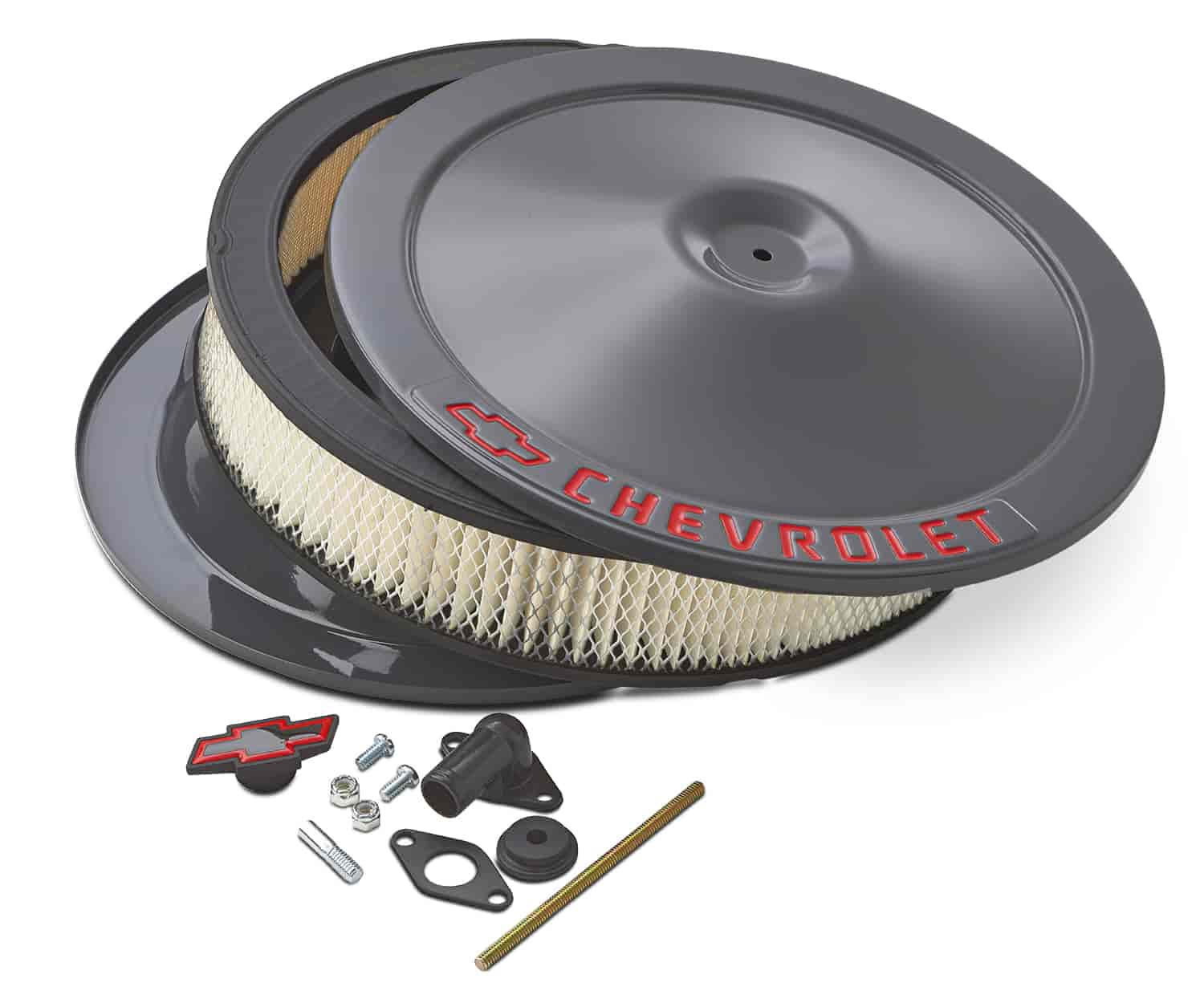 Proform Classic Chevrolet 14 in x 3 in. Air Cleaner Kit with Bowtie & Chevrolet Emblem in Shark Gray Finish