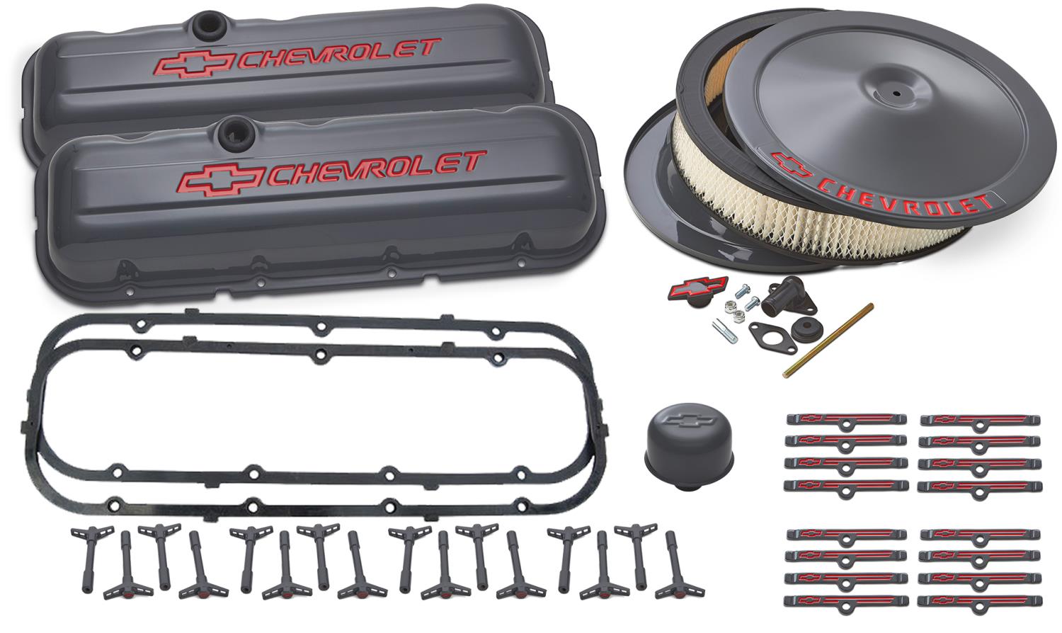 Stamped Steel Short Valve Cover Dress-Up Kit for 1965-1996 Big Block Chevy in Shark Gray Finish
