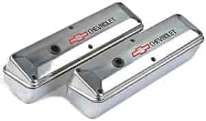 2-Piece Die-Cast Aluminum Valve Covers for 1958-1986 Small Block Chevy with Bowtie/Chevrolet Emblem in Polished Finish