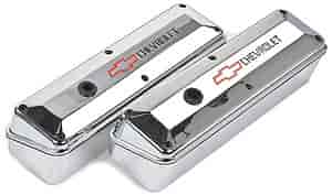 2-Piece Die-Cast Aluminum Valve Covers for 1958-1986 Small Block Chevy with Bowtie/Chevrolet Emblem in Chrome Finish