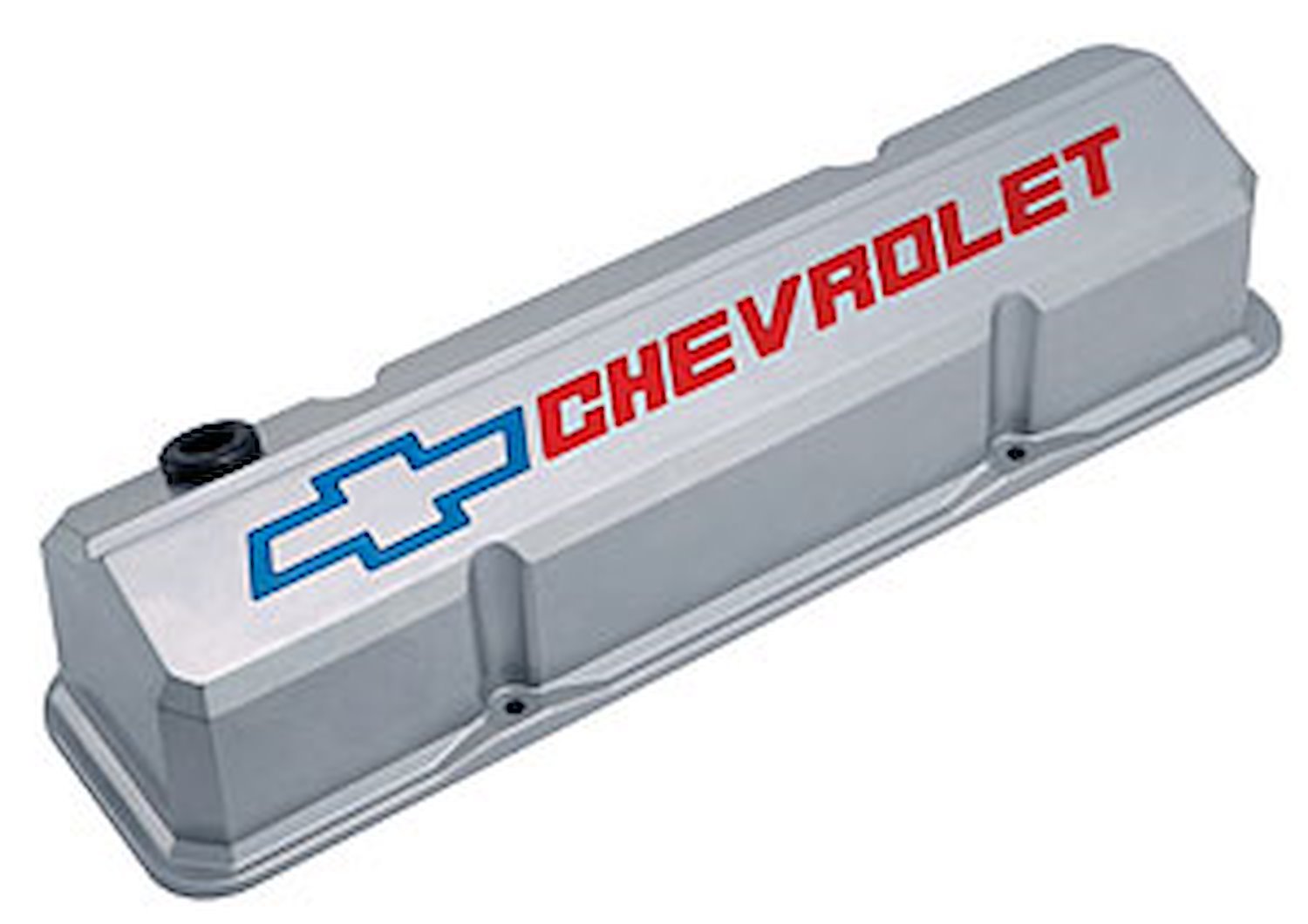 Die-Cast Slant-Edge Valve Covers for 1958-1986 Small Block Chevy Chevrolet/Bowtie Recessed Emblem in Metallic Gray Finish