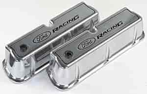 Die-Cast Aluminum Tall Valve Covers for Small Block Ford 289-302-351W in Polished Finish with Ford Racing Emblem