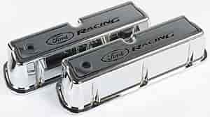 Die-Cast Aluminum Tall Valve Covers for Small Block Ford 289-302-351W in Chrome Finish with Ford Racing Emblem