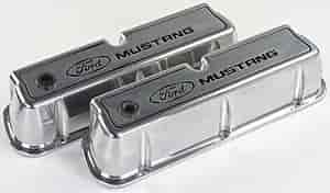 Die-Cast Aluminum Tall Valve Covers for Small Block Ford 289-302-351W in Polished Finish with Ford Mustang Emblem