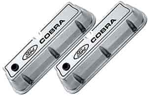 Die-Cast Aluminum Tall Valve Covers for Small Block Ford 289-302-351W in Polished Finish with Ford Cobra Emblem