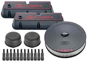 Ford Cobra Valve Cover Dress-Up Kit for Small Block Ford 289-302-351W in Black Crinkle Finish