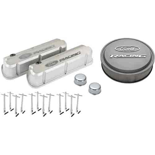 Ford Racing Slant-Edge Valve Cover Kit for Small Block Ford 289-302-351W in Cast Gray Crinkle Finish