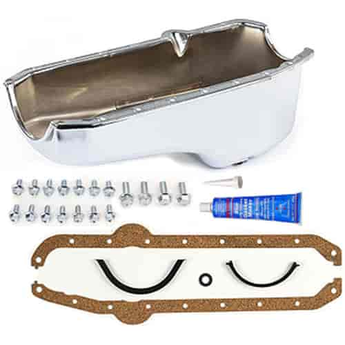 Chrome Oil Pan Kit for 1980-1985 Small Block Chevy Includes: Oil Pan, Gasket, Bolts, & RTV