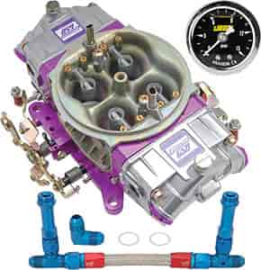 Race Series 650 CFM Drag Race Gasoline Carburetor Kit w/Blue/Red -8AN Dual Feed Fuel Line and Gauge