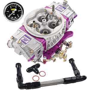 Race Series 750 CFM Drag Race Gasoline Carburetor Kit w/Black -8AN Dual Feed Fuel Line and Gauge