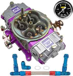 Race Series 950 CFM Drag Race Gasoline Carburetor Kit w/Blue/Red -8AN Dual Feed Fuel Line and Gauge