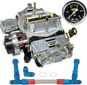 Street Series Vacuum Secondary Carburetor Kit 650 cfm Electric Choke with -6AN Blue/Red Duel Feed Fuel Line & Gauge
