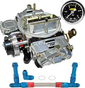 Street Series Vacuum Secondary Carburetor Kit 750 cfm Electric Choke with -6AN Blue/Red Duel Feed Fuel Line & Gauge