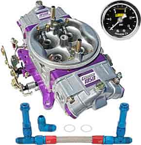 Race Series 1050 CFM Drag Race Gasoline Carburetor Kit w/Blue/Red -8AN Dual Feed Fuel Line and Gauge