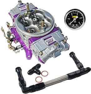 Race Series 1050 CFM Drag Race Gasoline Carburetor Kit w/Black -8AN Dual Feed Fuel Line and Gauge