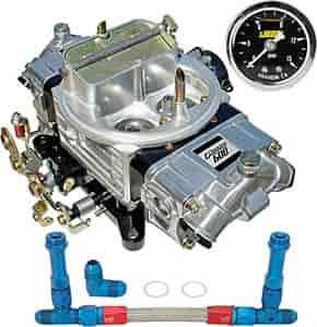 Street Series Mechanical Secondary Carburetor Kit 600 cfm Electric Choke with -6AN Blue/Red Duel Feed Fuel Line & Gauge