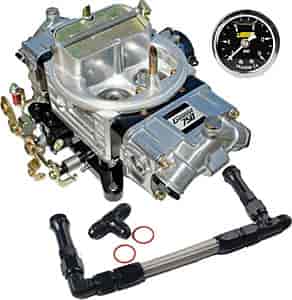 Street Series Mechanical Secondary Carburetor Kit 750 cfm Electric Choke with -6AN Black Duel Feed Fuel Line & Gauge