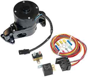 Electric Water Pump Kit Includes: Black Small Block Ford Electric Water Pump, Harness & Relay Kit