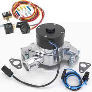 Electric Water Pump Kit Includes: Polished Small Block Ford Electric Water Pump, Harness & Relay Kit