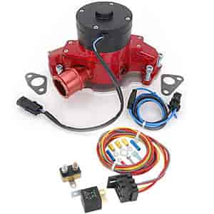 Electric Water Pump Kit Includes: Red Small Block Ford Electric Water Pump, Harness & Relay Kit
