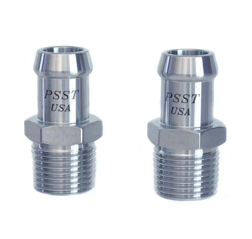 Heater Hose Fitting Set, Straight, 1/2 in. NPT x 5/8 in. Hose Barb, 1 3/4 in. Length [Natural Finish]