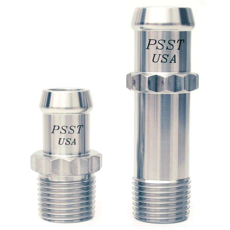Heater Hose Fitting Set Includes: (1) 1/2 in. NPT x 5/8 in. Hose - 1 3/4 in. L, (1) 1/2 in. NPT x 3/4 in. Hose - 2 7/8 in. L