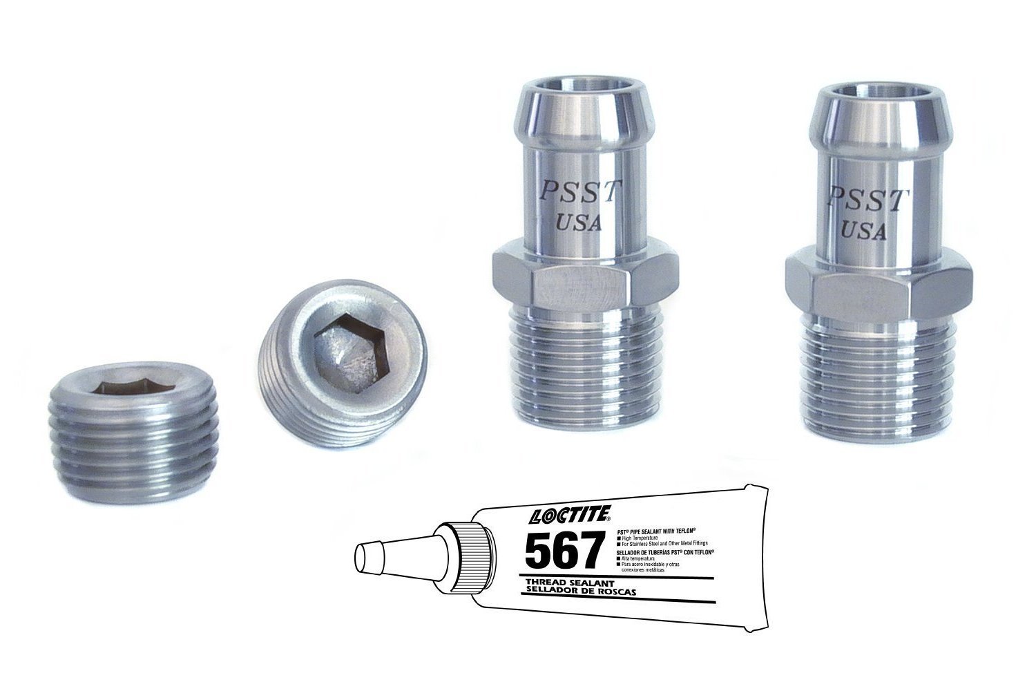 Koolkitz Fitting Kit Includes: (2) 1/2 in. NPT x 5/8 in. Hose Barb Fittings, (2) 1/2 in. NPT Plug Fittings [Polished Finish]