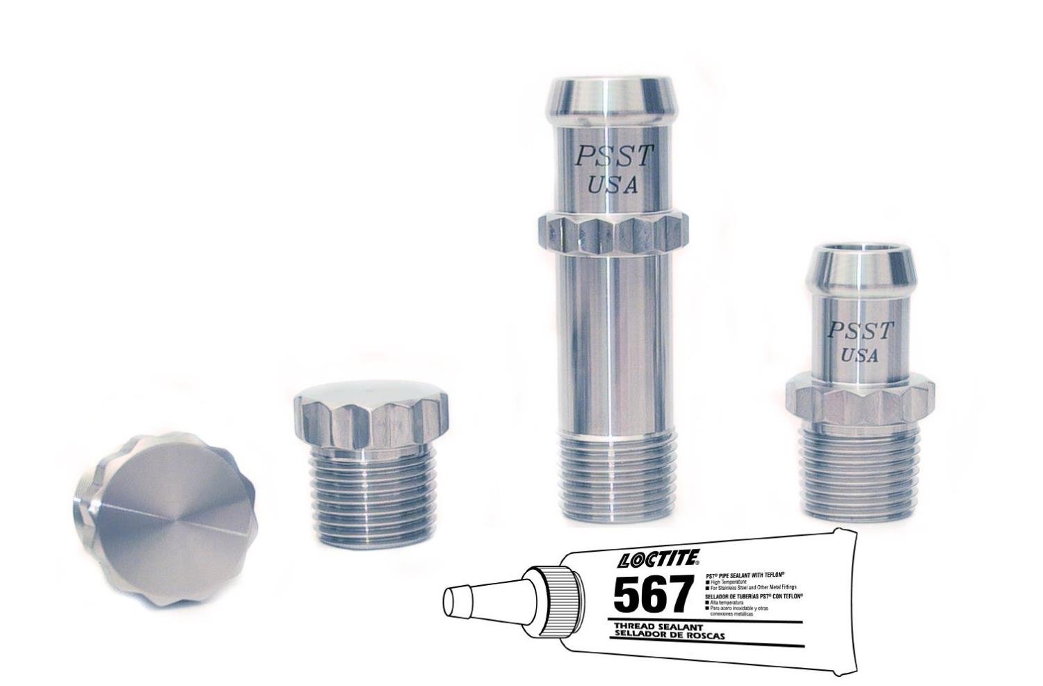 Koolkitz Fitting Kit Includes: (1) 1/2 in. NPT x 5/8 in. Barb, (1) 1/2 in. NPT x 3/4 in. Barb, (2) 1/2 in. NPT Plugs [Polished]