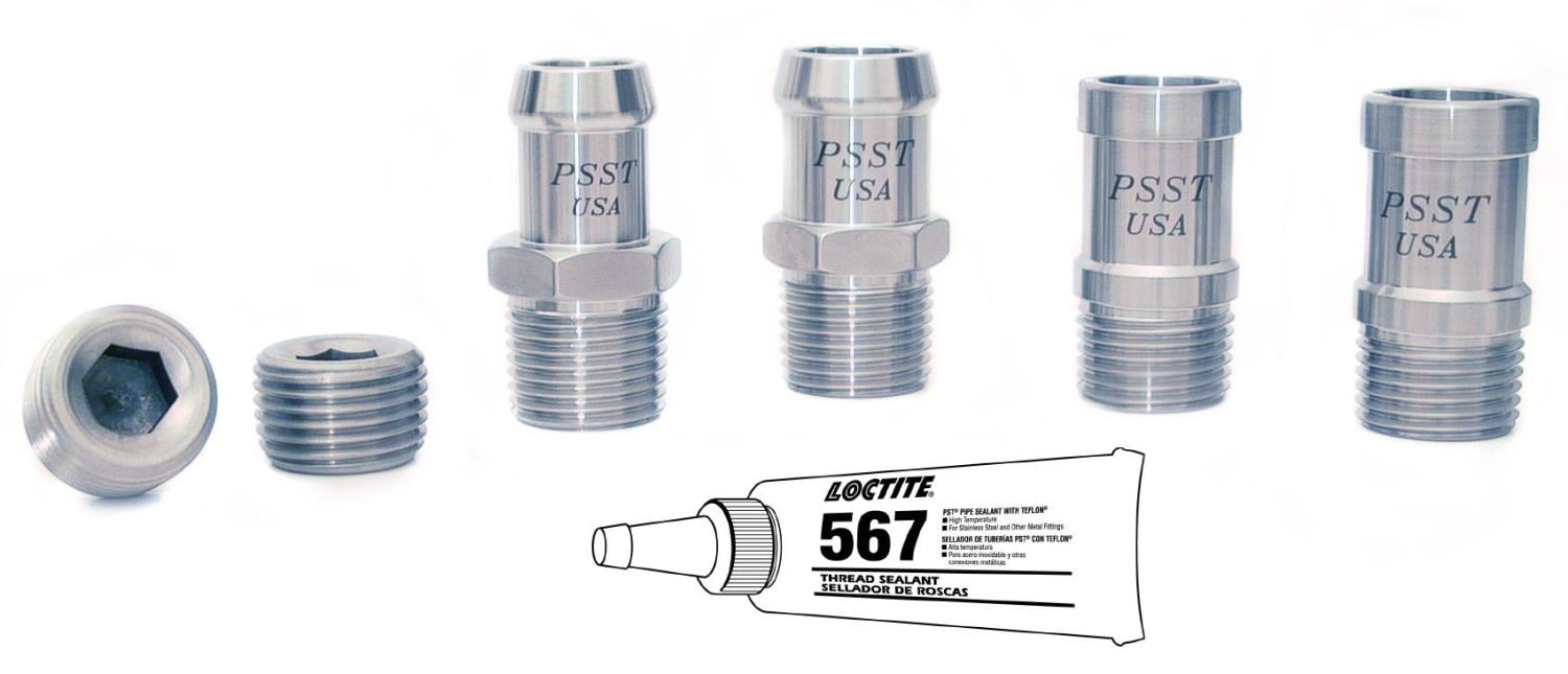 Koolkitz Fitting Kit Includes: (2) Hose Barb Fittings, (2) Heater Hose Bypass Fittings, and (2) Plug Fittings [Natural Finish]