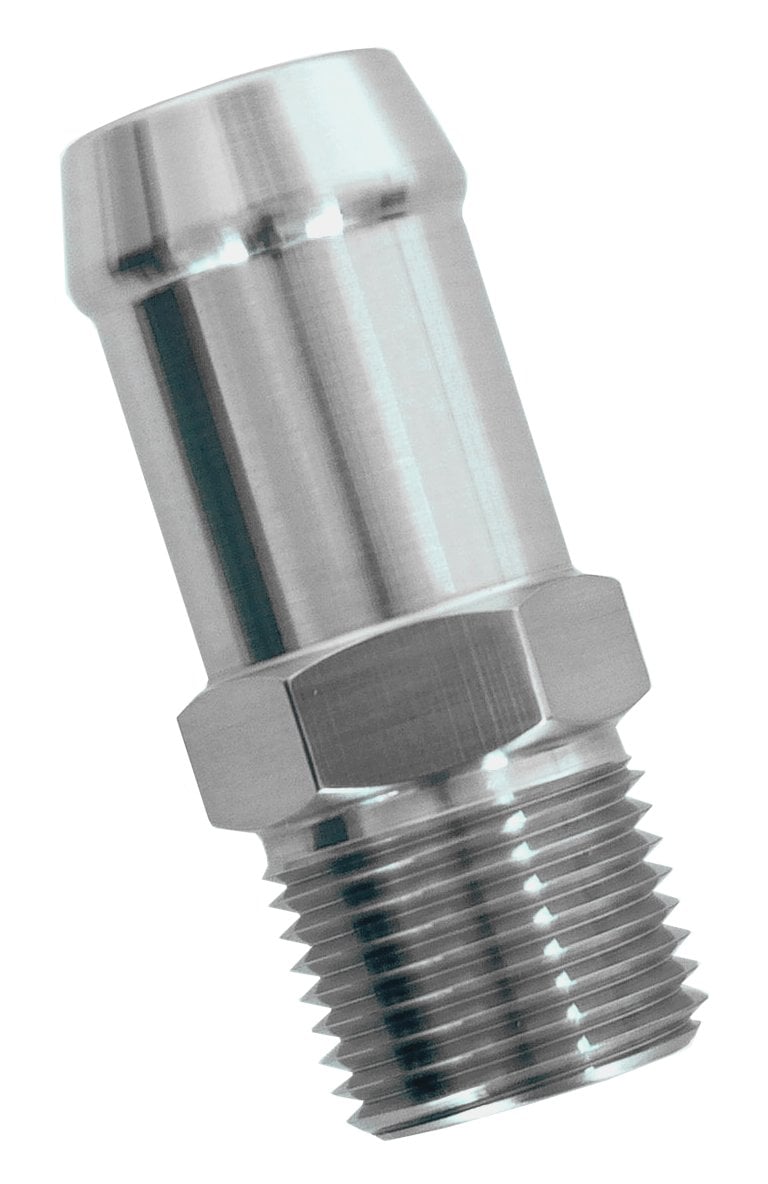 Heater Hose Fitting, Straight, 3/8 in. NPT x 5/8 in. Hose Barb, 1 3/4 in. Length [Polished Finish]