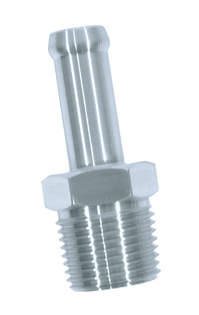 Fuel/Vacuum Hose Barb Fitting, 3/8 in. NPT x 3/8 in. Hose Barb, 1 3/4 in. Length [Polished  Finish]