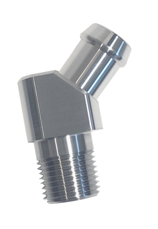 Heater Hose Fitting, 45-Degree, 3/8 in. NPT x 5/8 in. Hose Barb, 1 3/4 in. Length [Natural Finish]