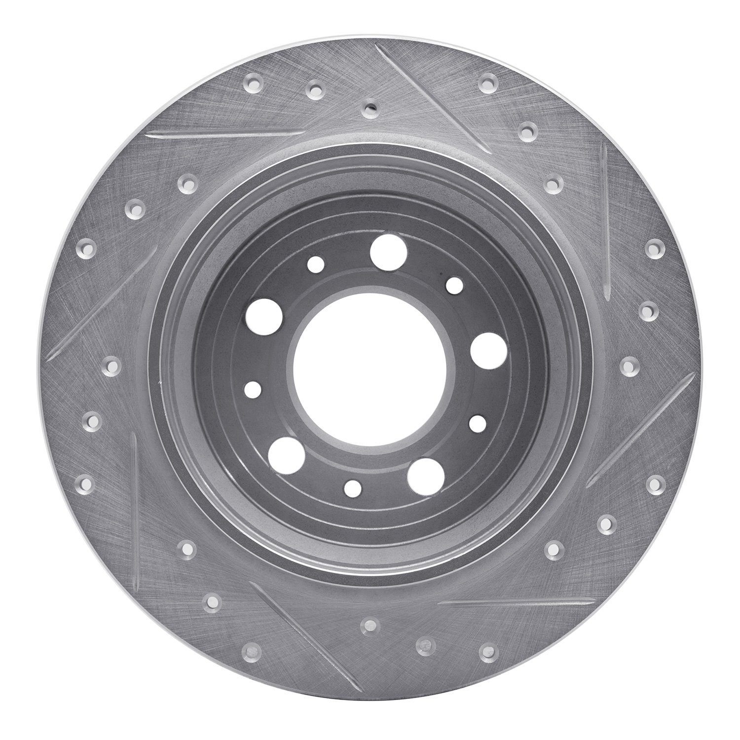 E-Line Drilled & Slotted Silver Brake Rotor, 1999-2009 Volvo, Position: Rear Left