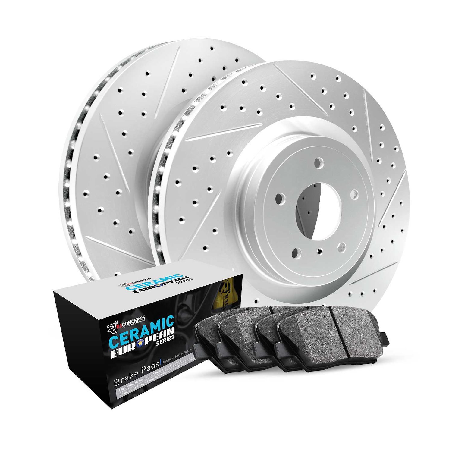 GEO-Carbon Drilled & Slotted Brake Rotor Set w/Euro Ceramic Pads, Fits Select Fits Multiple Makes/Models, Position: Rear