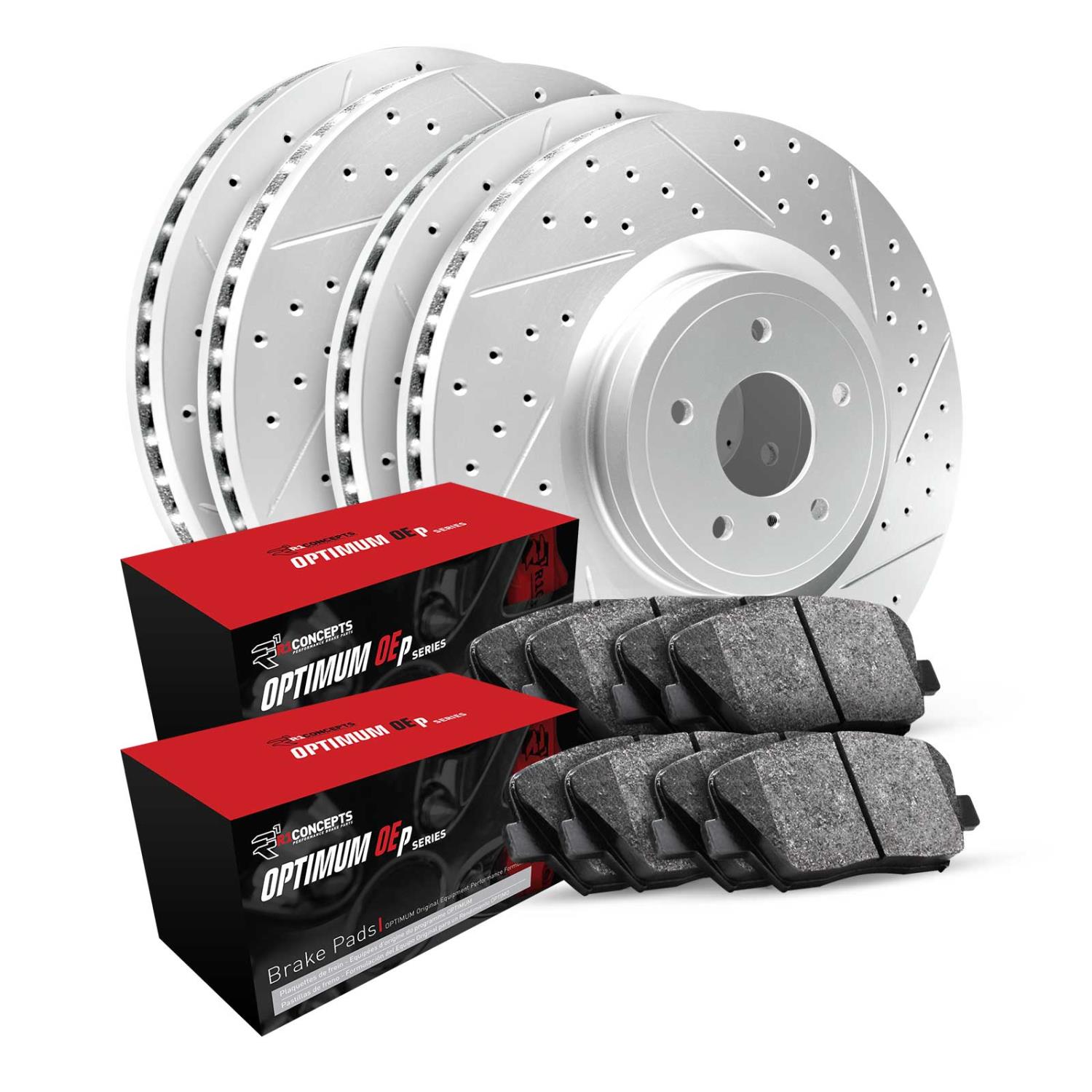 GEO-Carbon Drilled & Slotted Brake Rotor & Drum Set w/Optimum OE Pads & Shoes, 2000-2001 Subaru, Position: Front