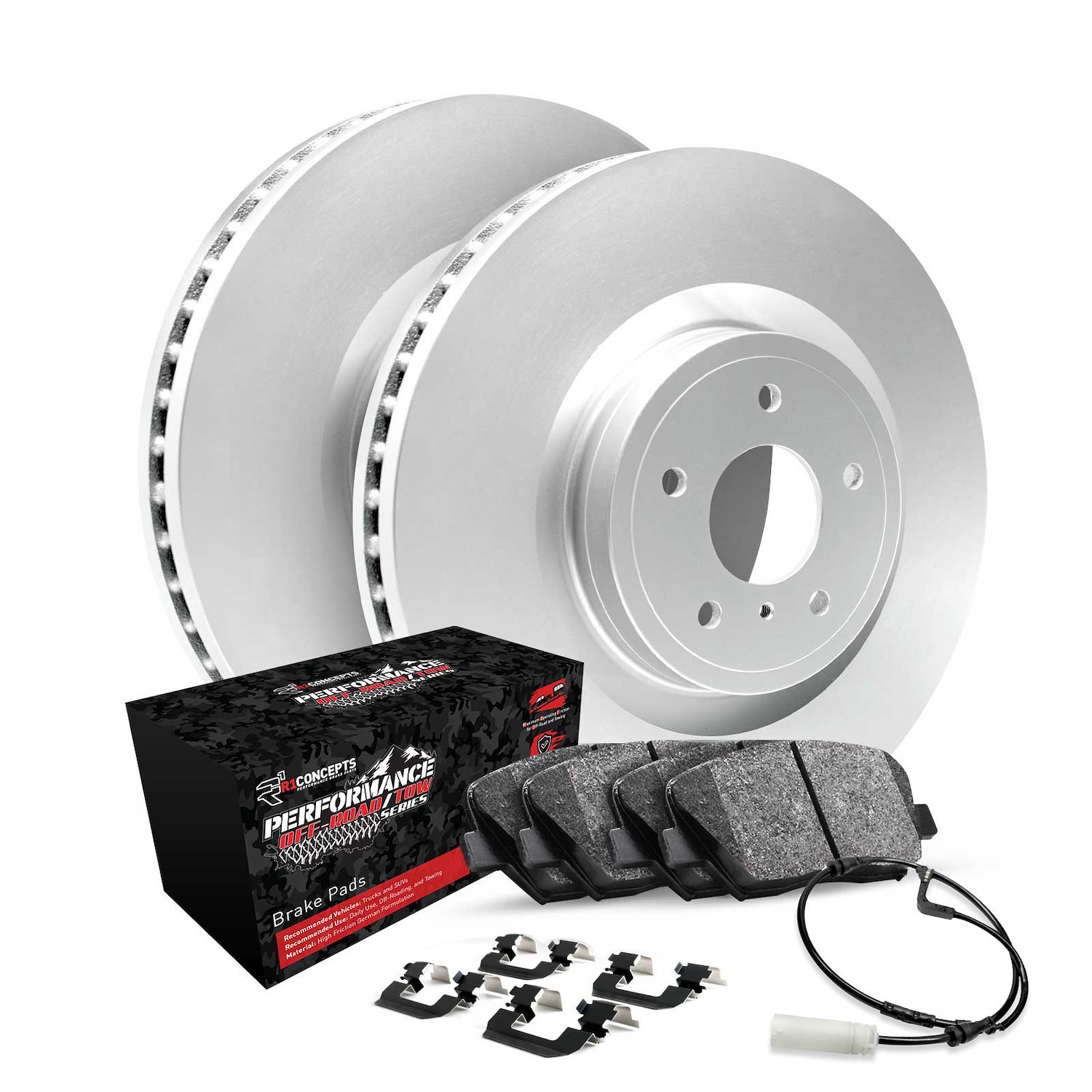 GEO-Carbon Brake Rotor Set w/Performance Off-Road/Tow Pads, Sensor, & Hardware, 2013-2019 Mercedes-Benz, Position: Front