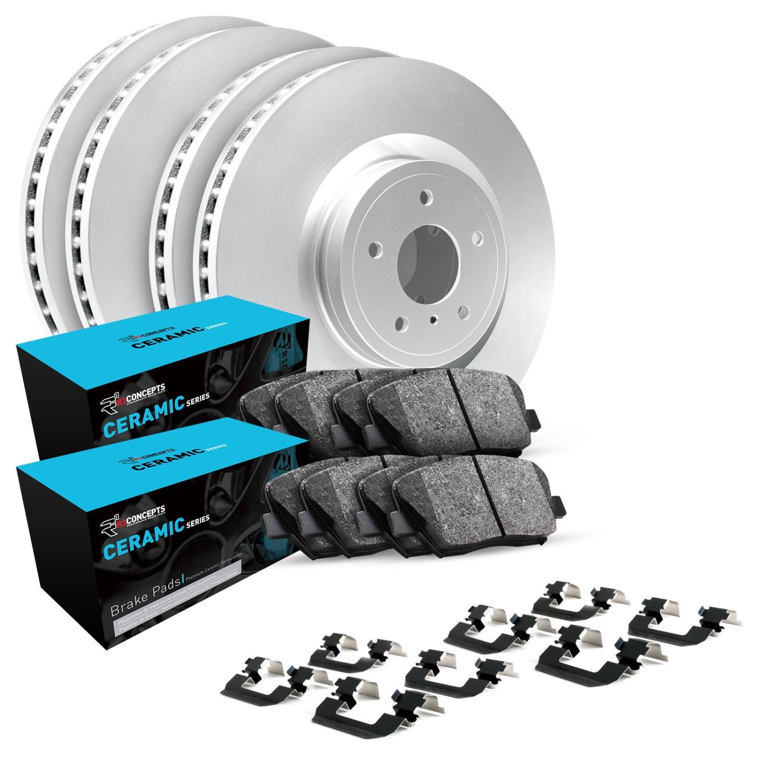 GEO-Carbon Brake Rotor Set w/Ceramic Pads & Hardware, 1999-2002 Ford/Lincoln/Mercury/Mazda, Position: Front & Rear
