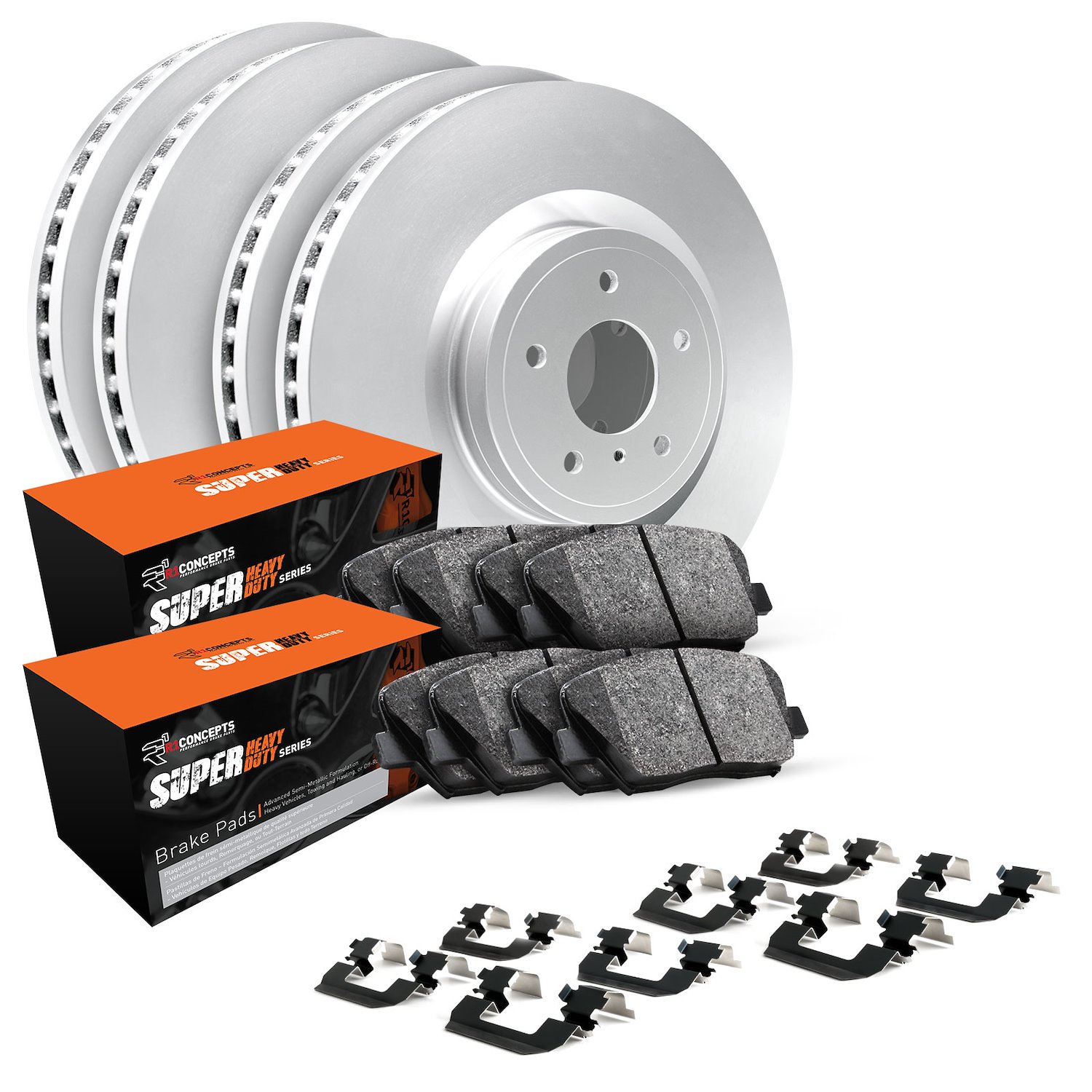 GEO-Carbon Brake Rotor Set w/Super-Duty Pads & Hardware, Fits Select Ford/Lincoln/Mercury/Mazda, Position: Front & Rear