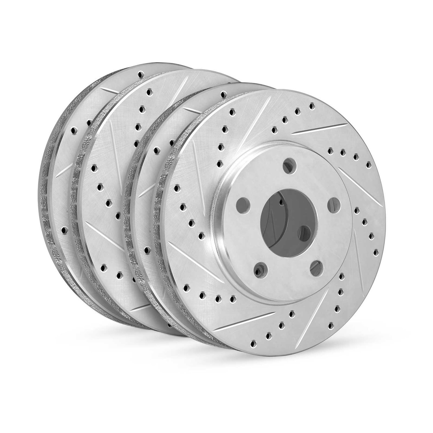 E-Line Drilled & Slotted Silver Brake Rotor Set, Fits Select Kia/Hyundai/Genesis, Position: Front & Rear