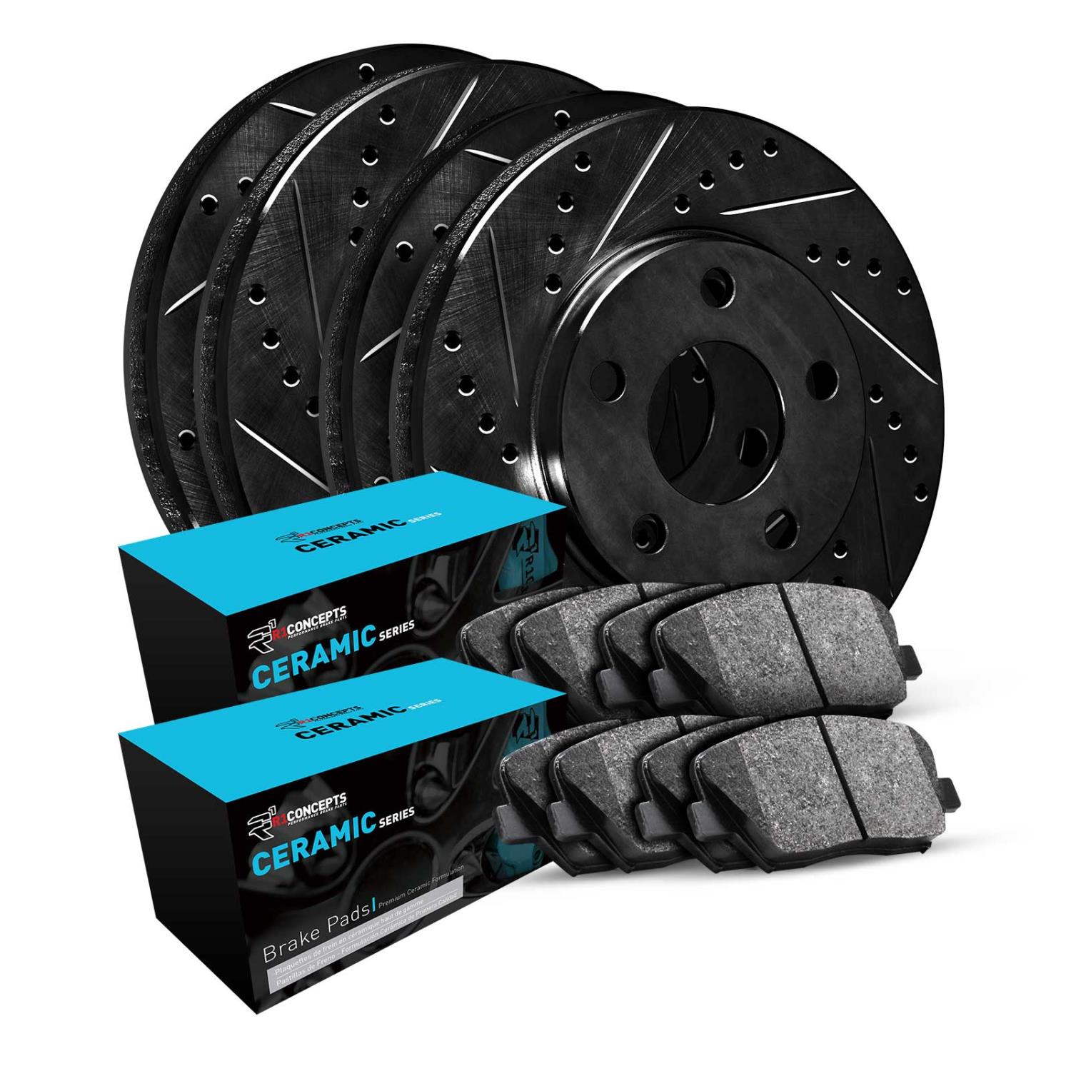 E-Line Drilled & Slotted Black Brake Rotor w/Ceramic Pads, Fits Select Kia/Hyundai/Genesis, Position: Front & Rear
