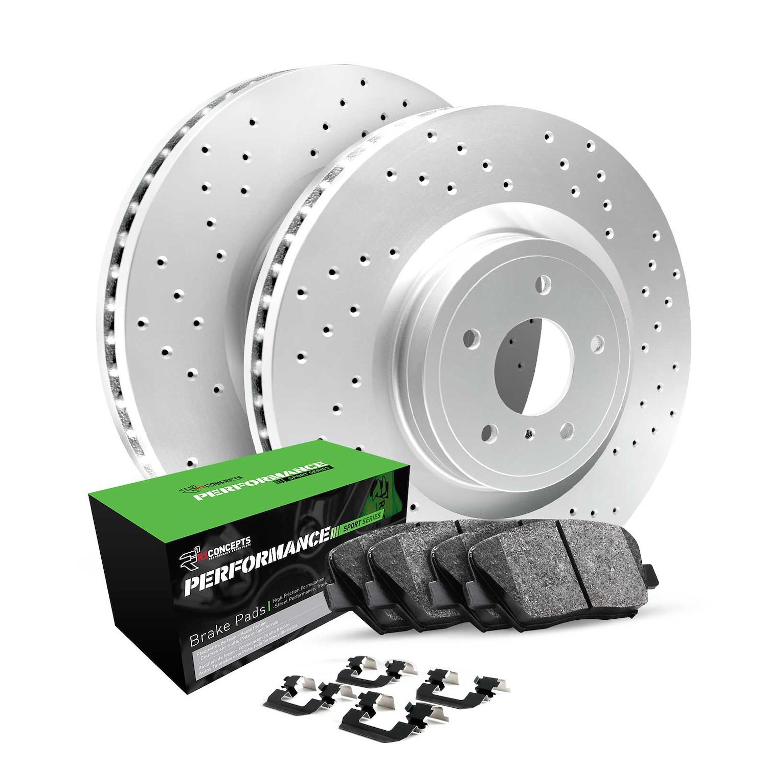 GEO-Carbon Drilled Brake Rotor Set w/Performance Sport Pads & Hardware, 2014-2016 Acura/Honda, Position: Front