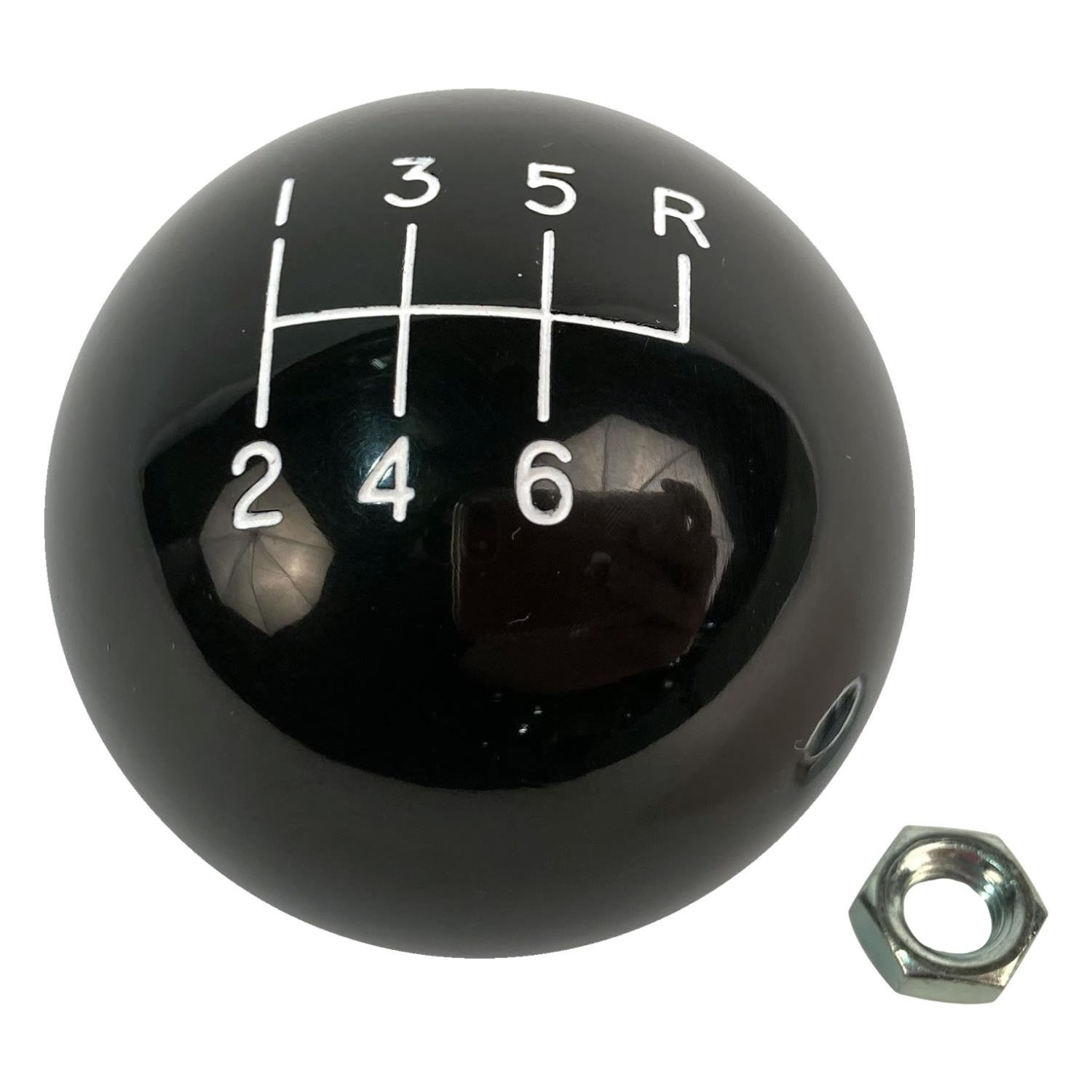 Classic style 6 speed shift knob white 3/8"-16 thread w/locknut