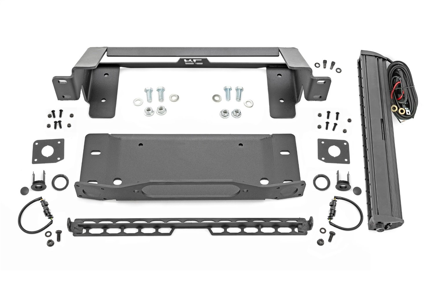 51068 High Winch Mount, All Models, 20 in. Black Single Row LED, DRL, Fits Select Ford Bronco