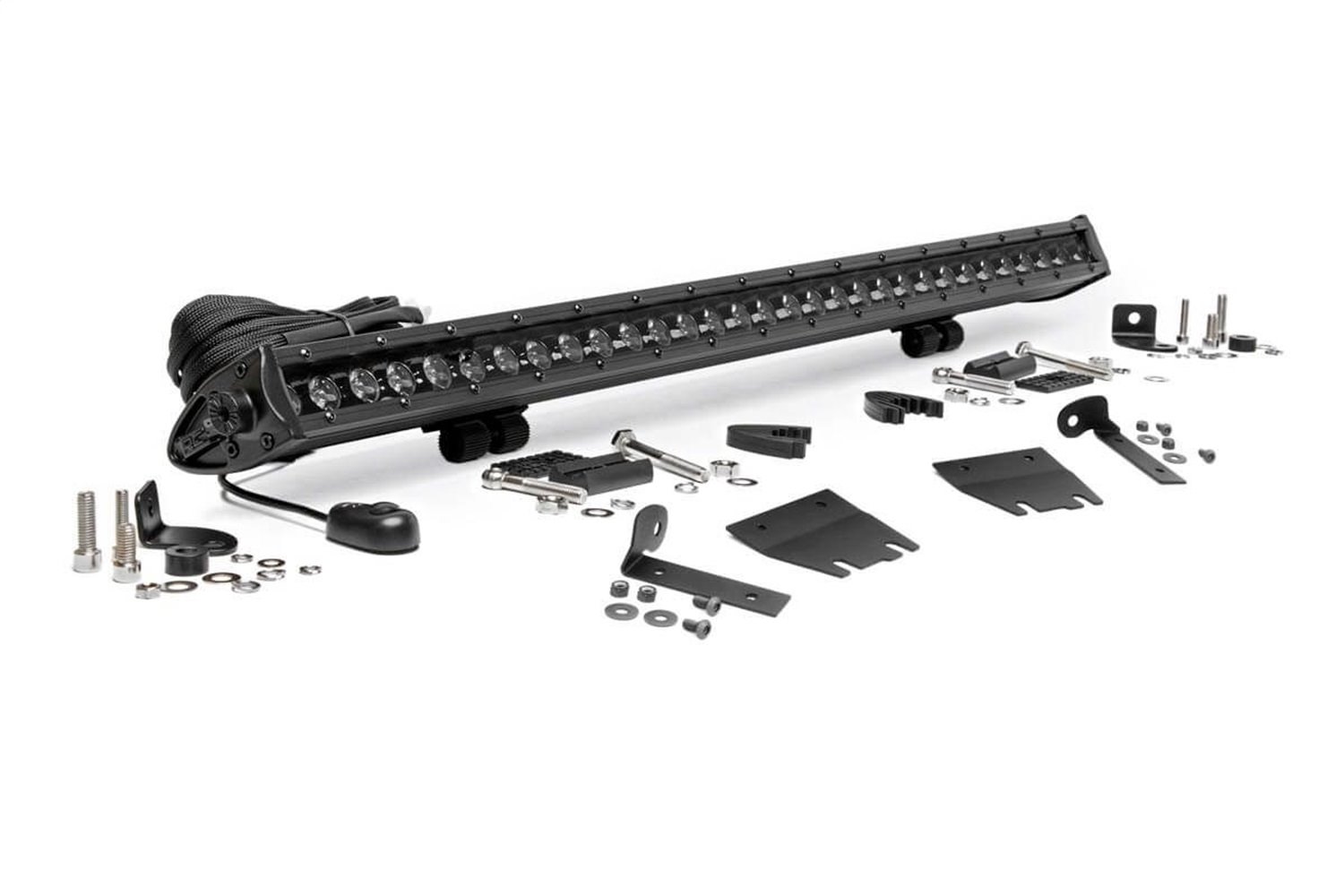 70054 LED Light Bar Hood Kit; Black Series; 30 in. Single Row Light Bar; Incl. Wiring Harness; 100% Bolt-On Installation; 3 Year