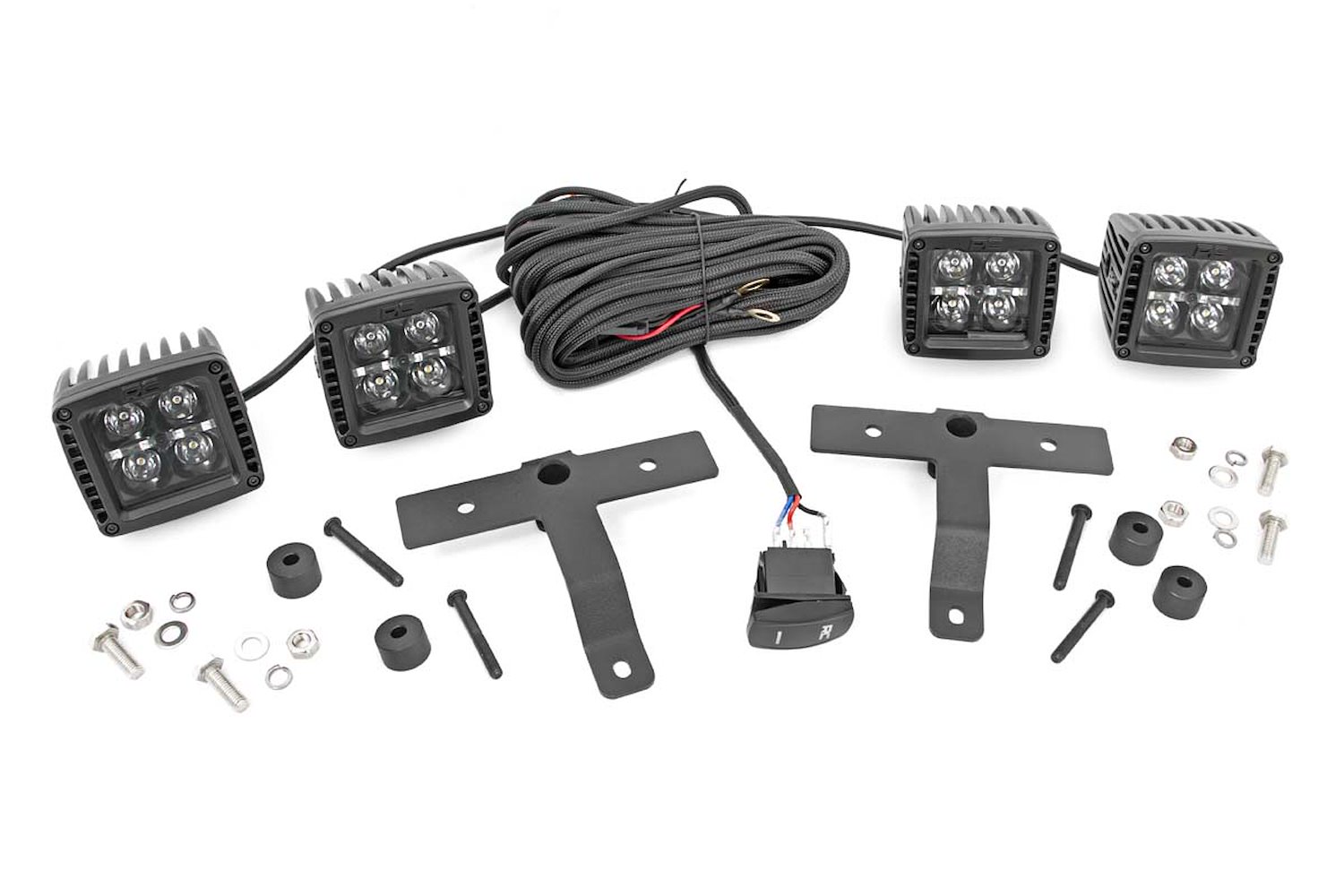70823 Jeep Quad LED Light Pod Kit - Black Series w/Amber DRL (18-20 JL/20 Gladiator)