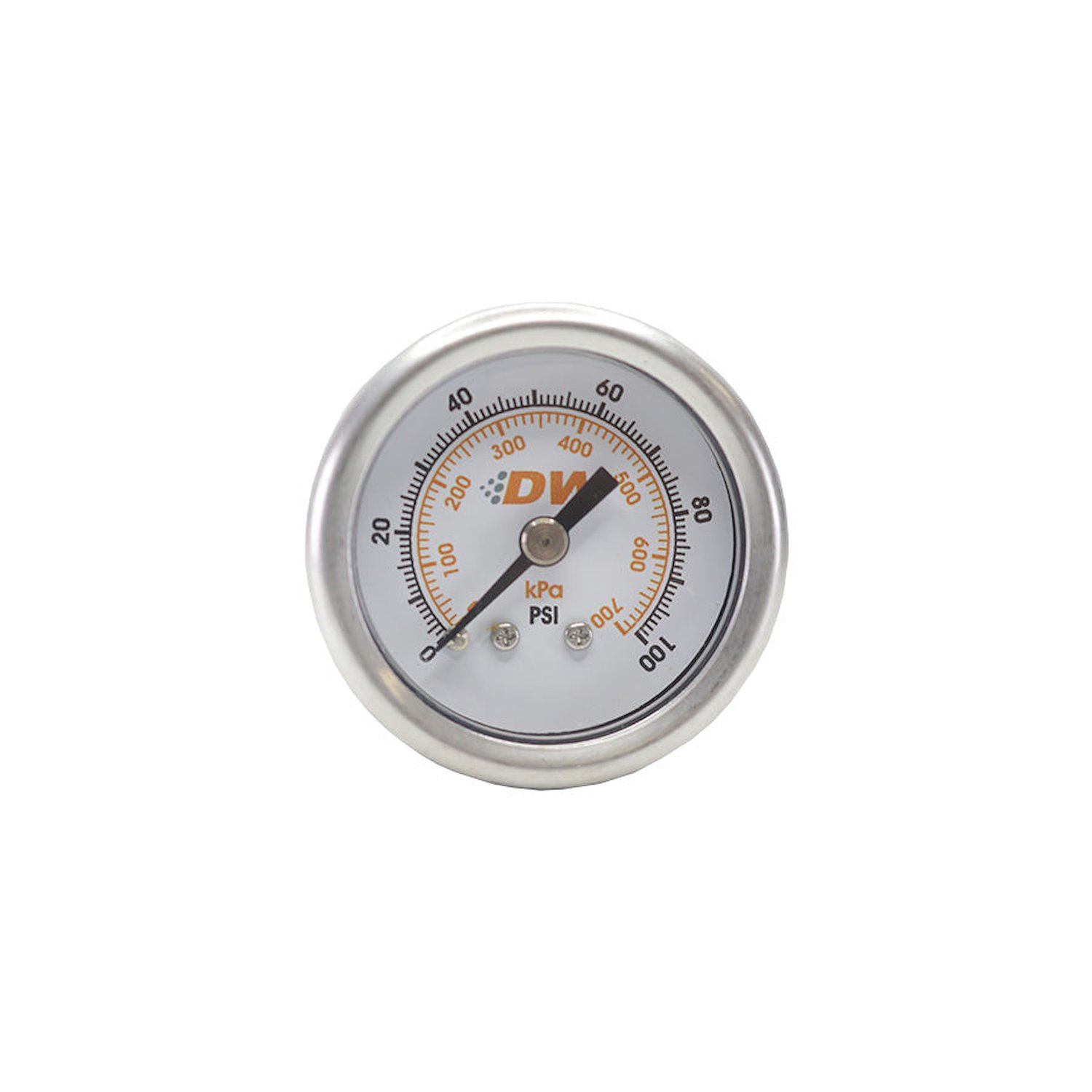 601G Mechanical fuel pressure gauge. 1/8 NPT.  0-100 psi. 1.5" Diameter. Brushed HousingWhite Face