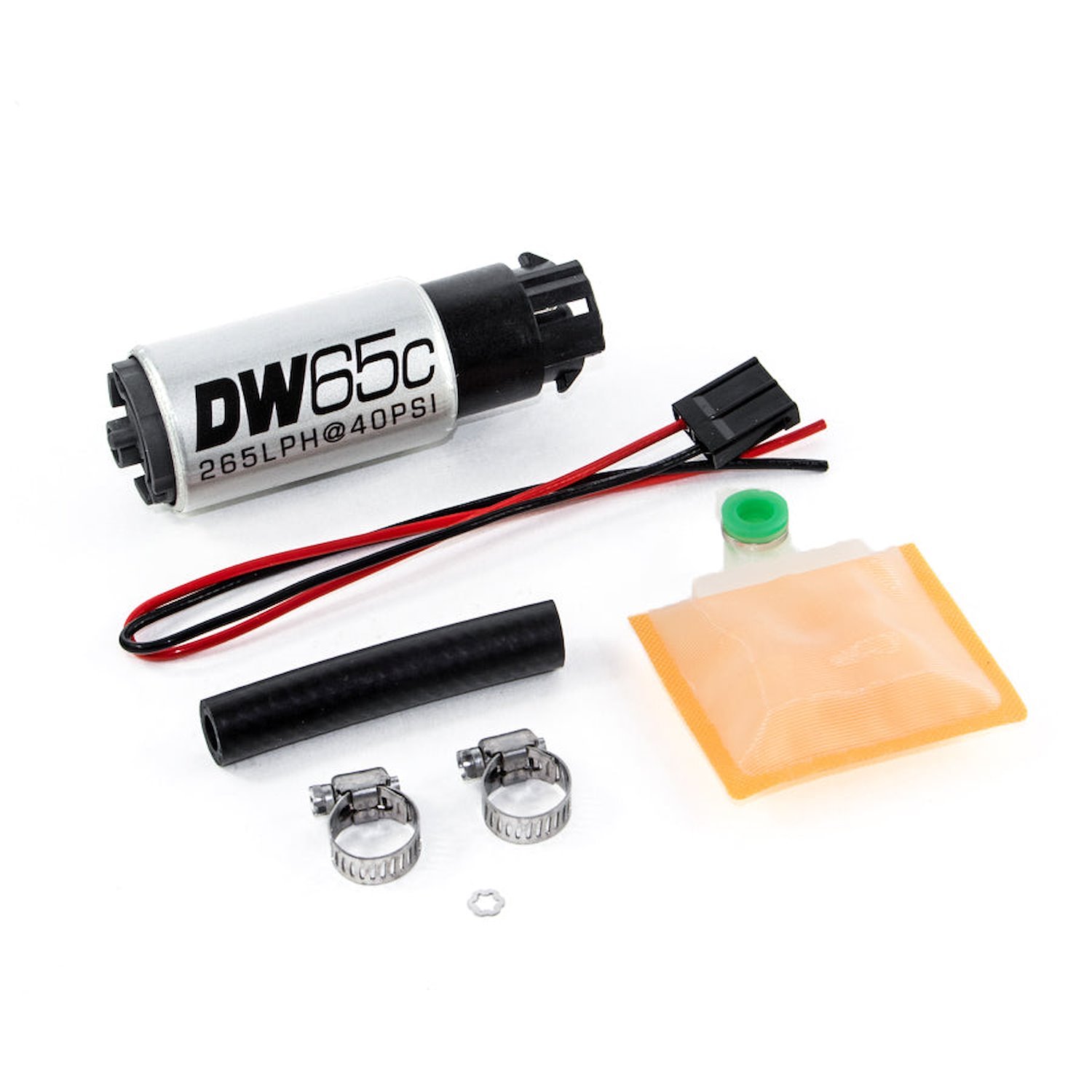 96521000 DW65C series 265lph compact fuel pump w/ mounting clips w/ Universal Install Kit.
