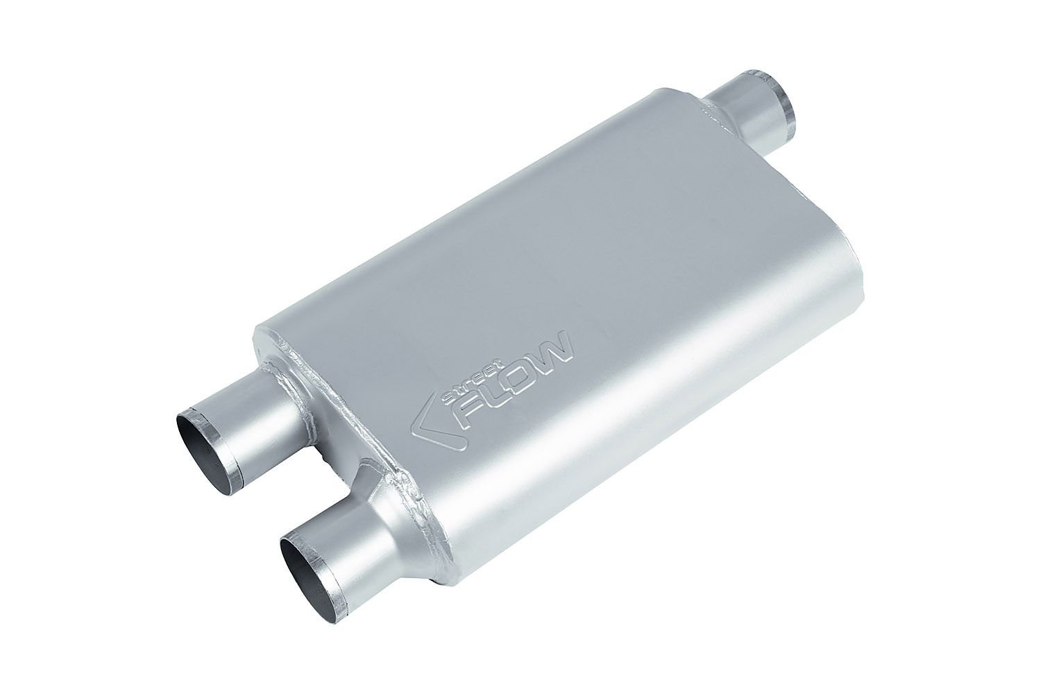 Street-Series Street Flow Muffler, Transverse, Inlet/Outlet: 2.500 in. Offset In/Dual Out [Satin Finish]